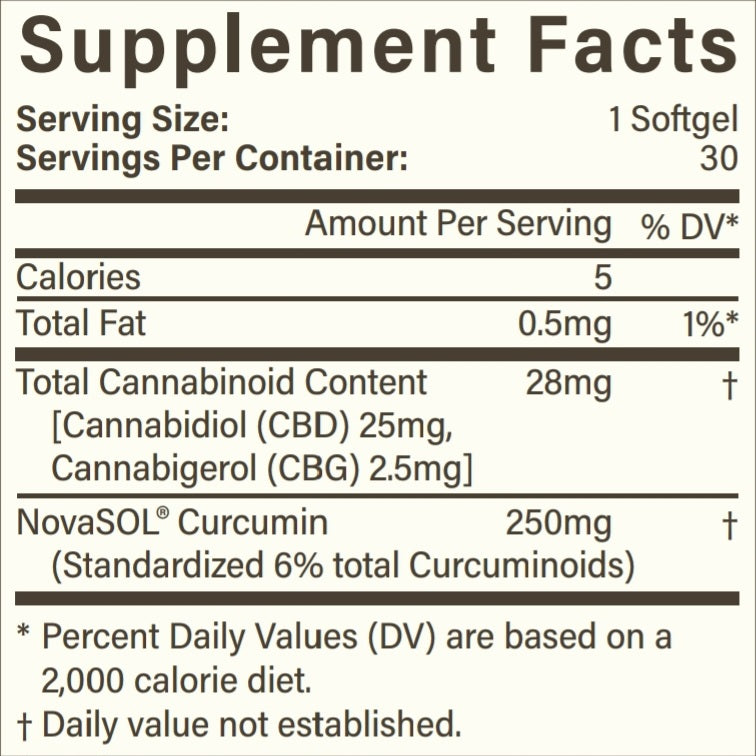 Premium CBD Softgels (Curcumin Formula for Joints & Muscles)- 25 mg Broad Spectrum Nano CBD